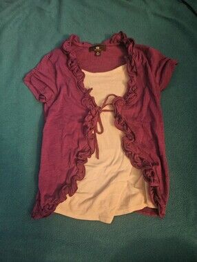 Amy Byer Purple and White Ruffled Blouse